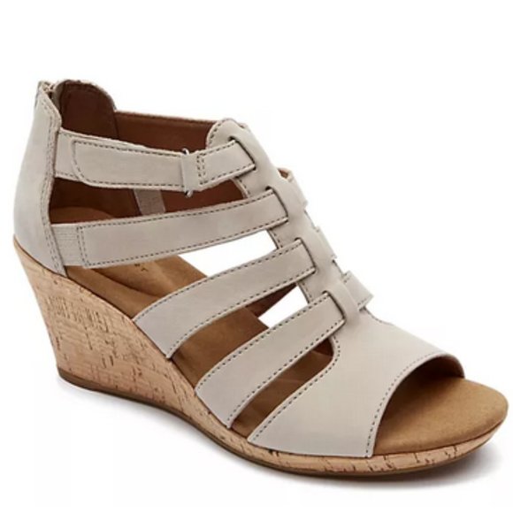 ROCKPORT Leather Gladiator Wedge Sandals 7 Wide - Picture 1 of 8
